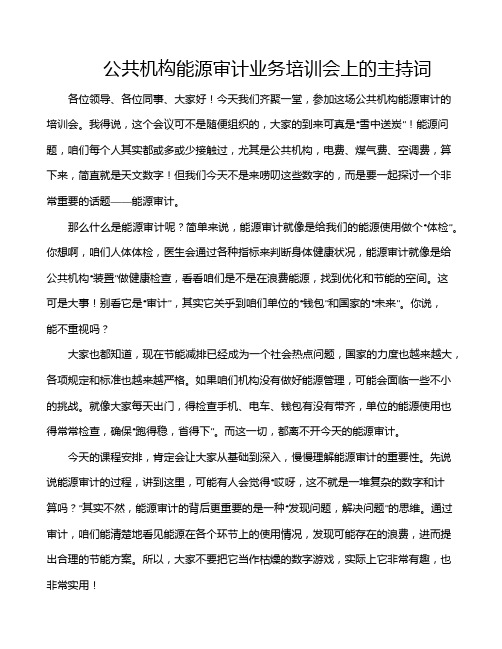 公共机构能源审计业务培训会上的主持词