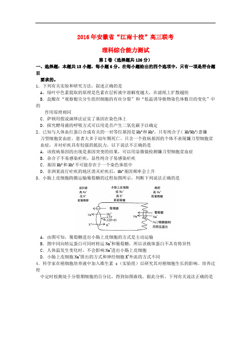 安徽省江南十校高三生物3月联考试题