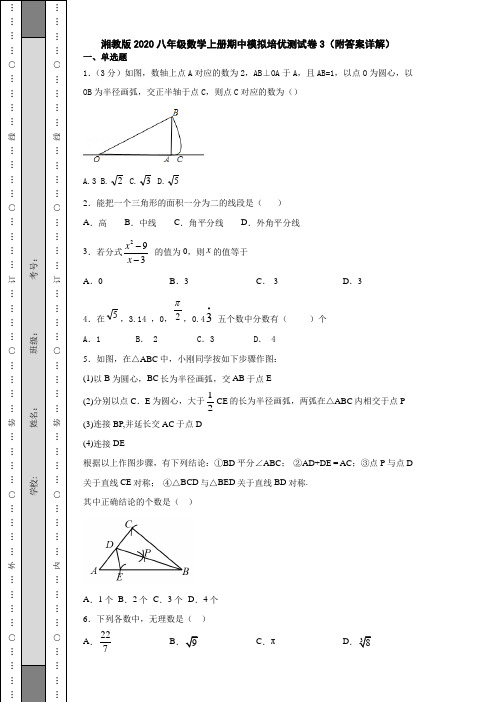 湘教版2020八年级数学上册期中模拟培优测试卷3(附答案详解)