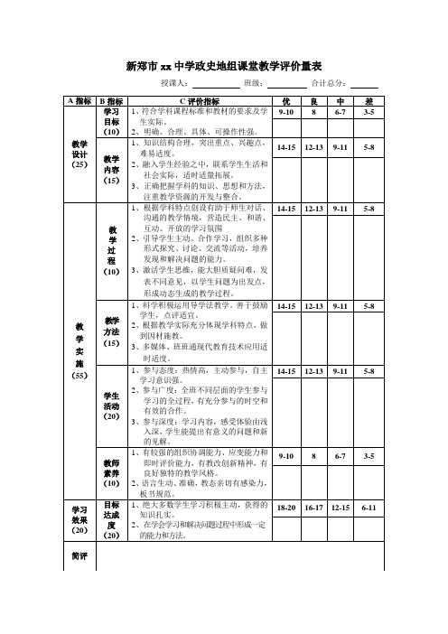 新郑市xx中学政史地组课堂教学评价量表