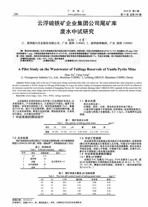 云浮硫铁矿企业集团公司尾矿库废水中试研究