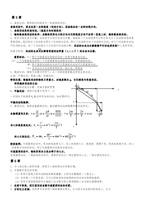 高一下学期物理知识点总结