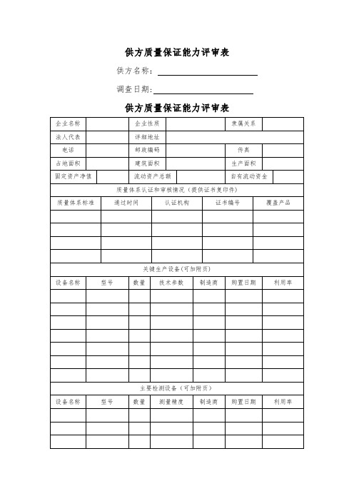 供方质量保证能力评审表