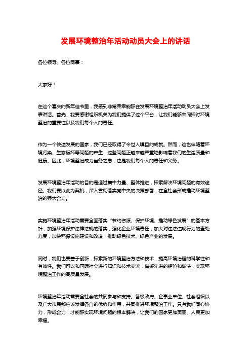 发展环境整治年活动动员大会上的讲话