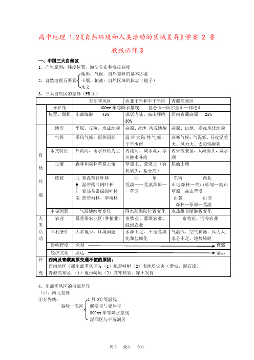 高中地理 1.2《自然环境和人类活动的区域差异》学案 2 鲁教版必修3