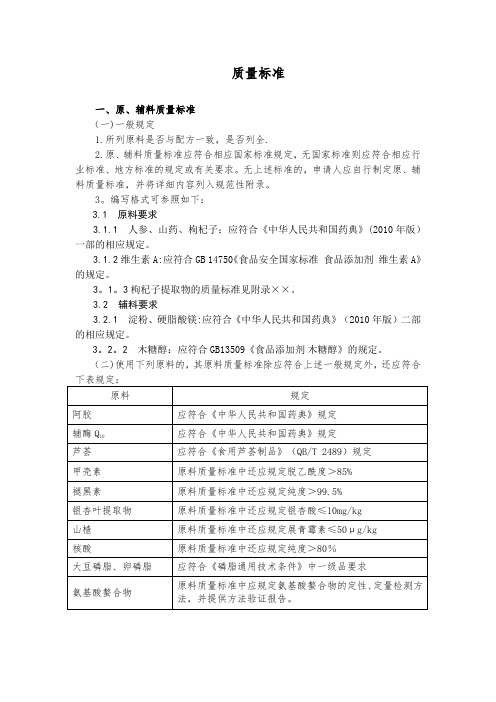 保健食品质量标准要点