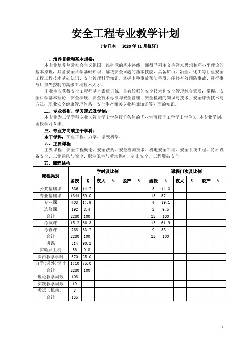 专升本安全工程2021年教学计划