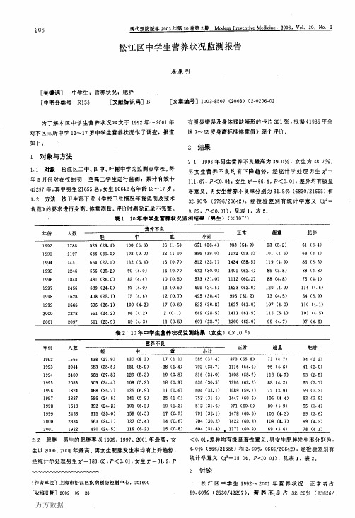 松江区中学生营养状况监测报告