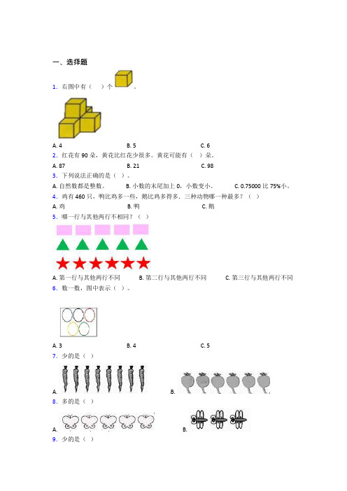 2022年小学数学一年级上册第一单元经典复习题(答案解析)(2)