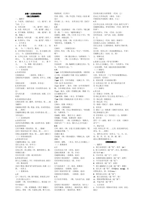 人教版必修1-5文言知识归纳