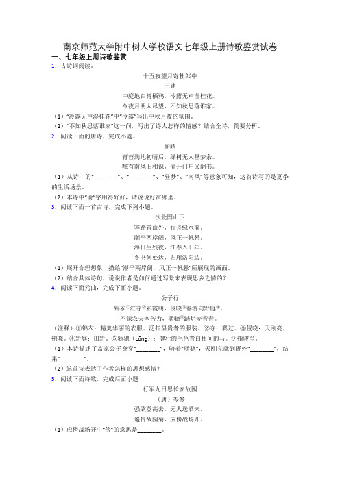 南京师范大学附中树人学校语文七年级上册诗歌鉴赏试卷