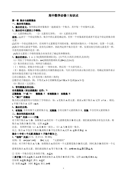 人教A版高一数学必修1重点 知识点总结