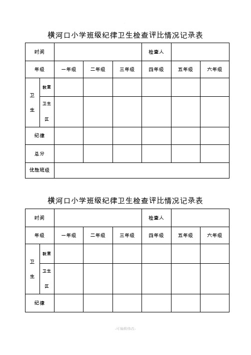 班级纪律卫生检查评比情况记录表