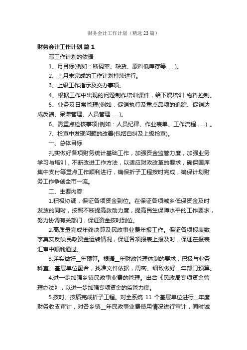 财务会计工作计划（精选23篇）