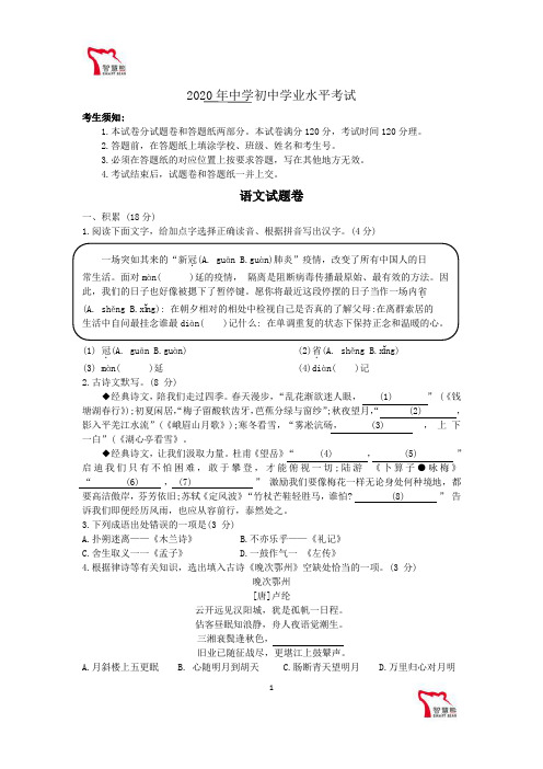 浙江省杭州市(拱墅区、滨江区等)2020届九年级中考一模语文试题