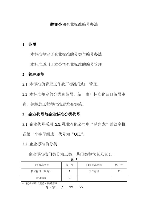 鞋业公司企业标准编号办法