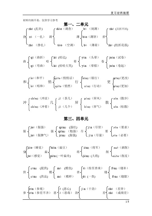 六年级语文上册多音字组词文档