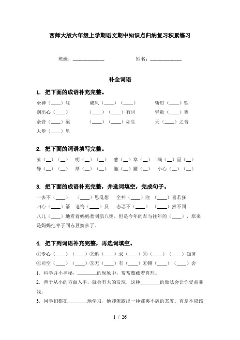 西师大版六年级上学期语文期中知识点归纳复习积累练习