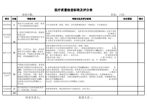 医疗质量检查标准及评分表