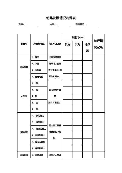 幼儿发展情况测评表