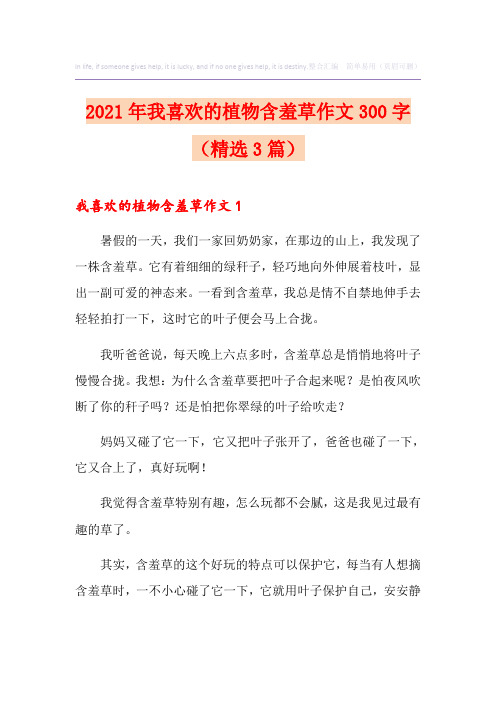 2021年我喜欢的植物含羞草作文300字(精选3篇)