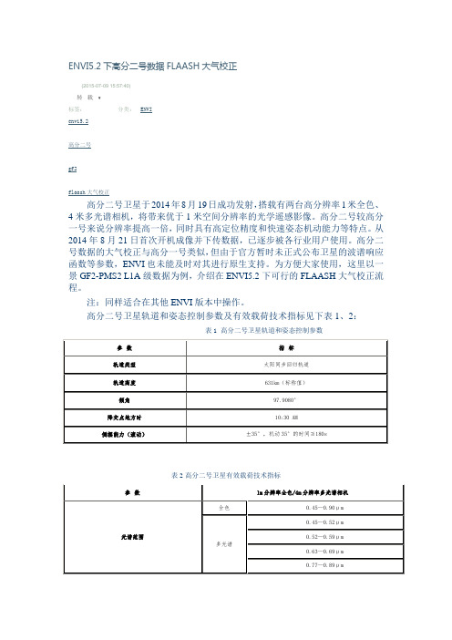 ENVI5.2下高分二号数据FLAASH大气校正