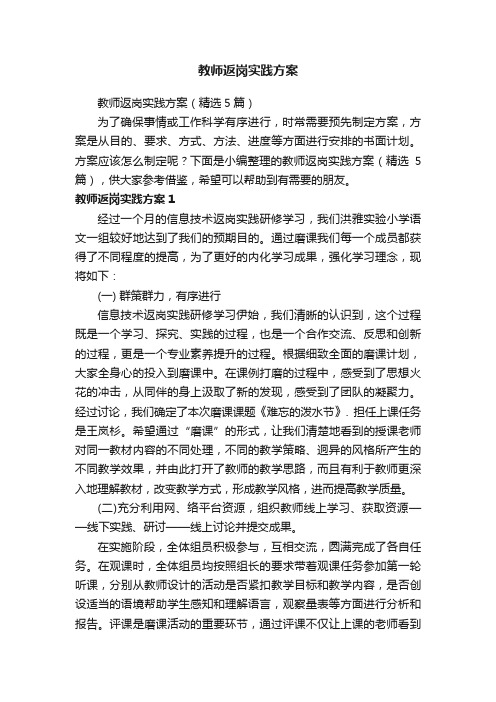 教师返岗实践方案（精选5篇）