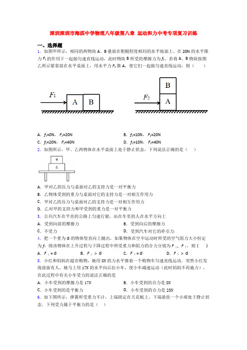 深圳深圳市海滨中学物理八年级第八章 运动和力中考专项复习训练