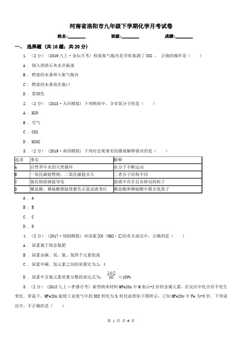 河南省洛阳市九年级下学期化学月考试卷