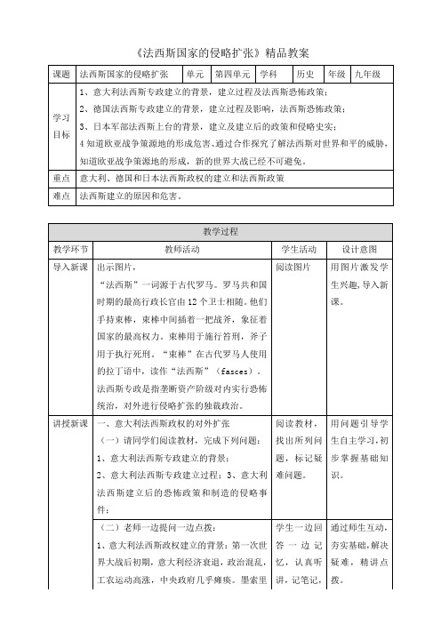 《法西斯国家的侵略扩张》精品教案2