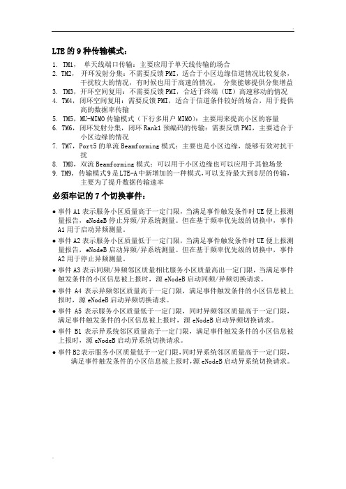 LTE的9种传输模式和7个切换事件