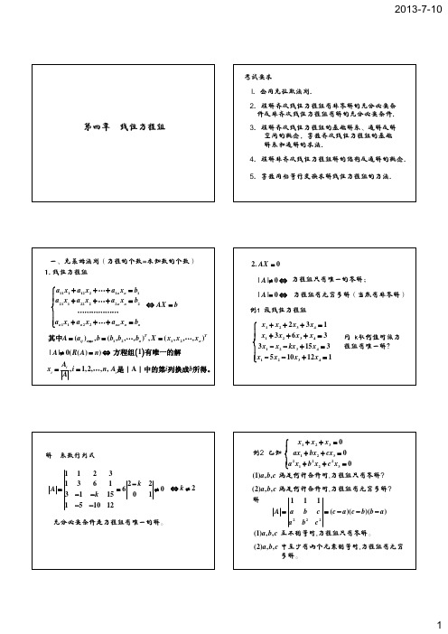 考研线性代数复习-线性方程组(2014)