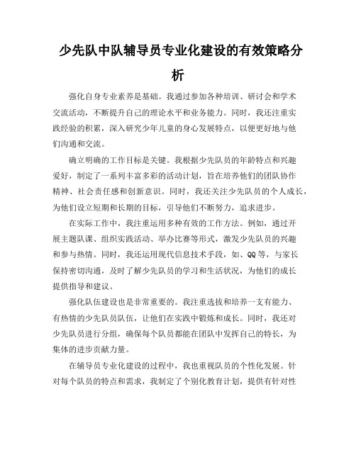 少先队中队辅导员专业化建设的有效策略分析