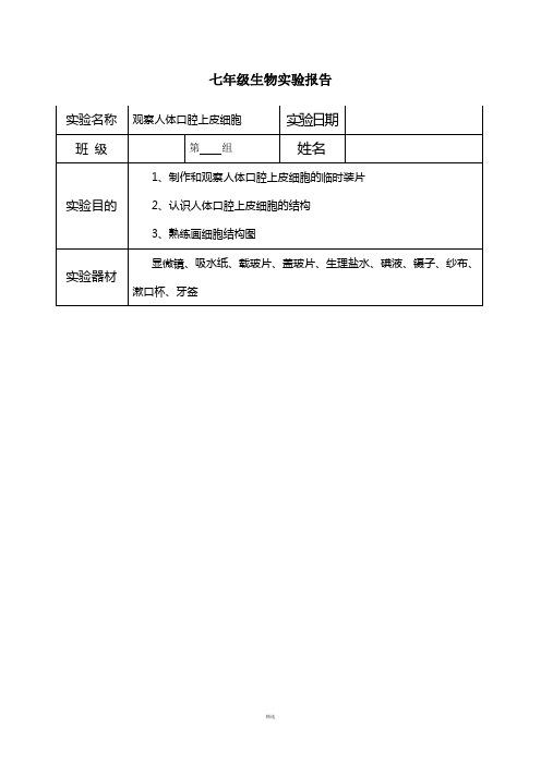 观察人体口腔上皮细胞实验报告单