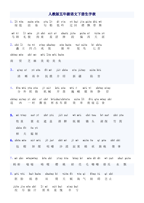 五年级语文下册生字词(拼音)