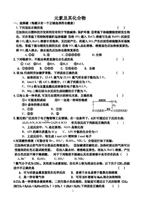 人教版高一化学 元素及其化合物