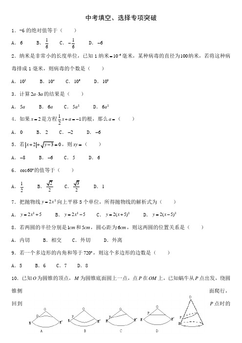 填空选择中考数学冲刺word资料7页