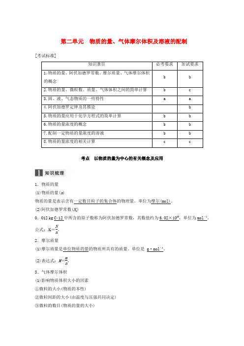 (浙江选考)2019版高考化学大一轮复习 专题1 化学家眼中的物质世界 第二单元 物质的量、气体