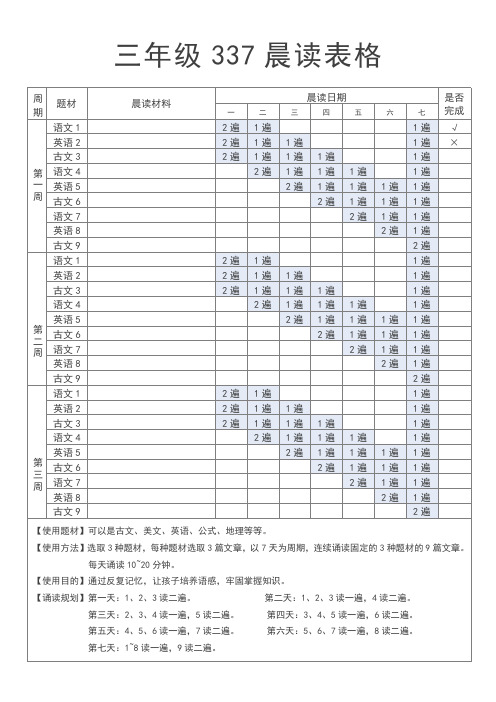 三年级337晨读表格