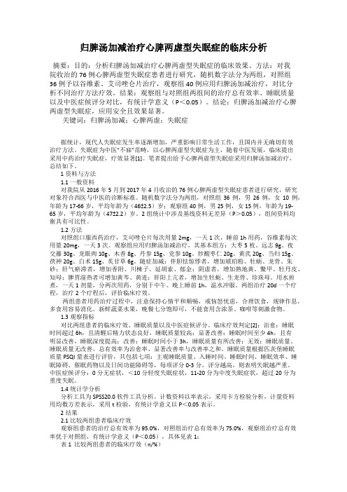 归脾汤加减治疗心脾两虚型失眠症的临床分析