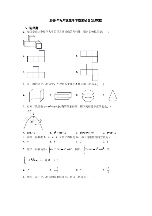 2019年九年级数学下期末试卷(及答案)