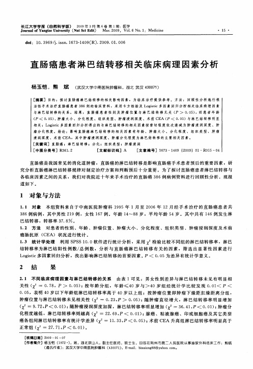 直肠癌患者淋巴结转移相关临床病理因素分析