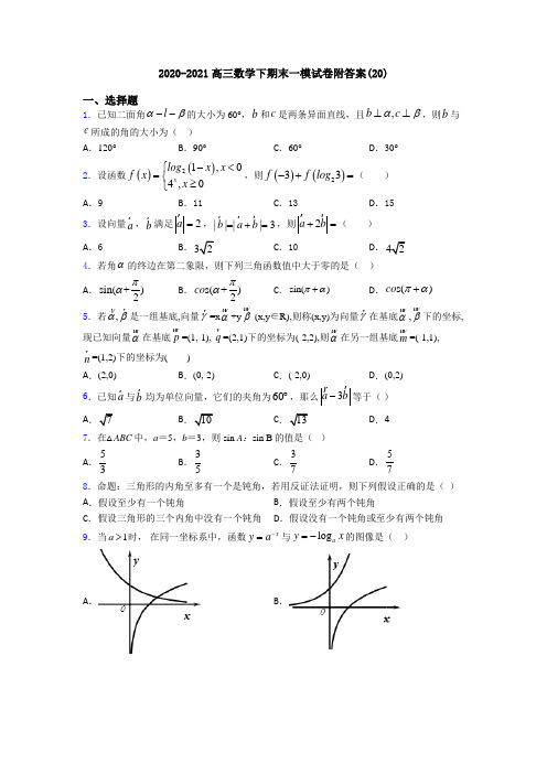 2020-2021高三数学下期末一模试卷附答案(20)