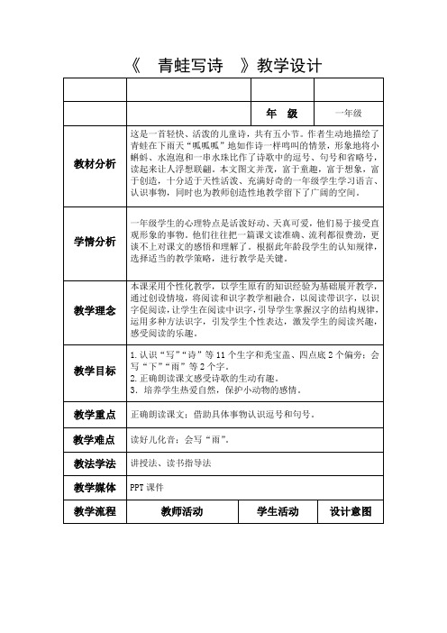 (部编)人教版小学语文一年级上册《 7 青蛙写诗》 赛课教案_1