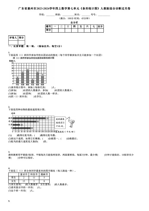 广东省惠州市2023-2024学年四上数学第七单元《条形统计图》人教版综合诊断过关卷