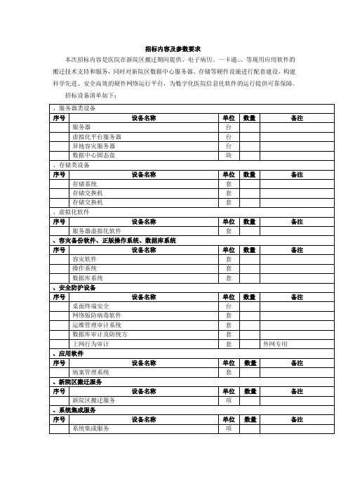 招标内容及参数要求