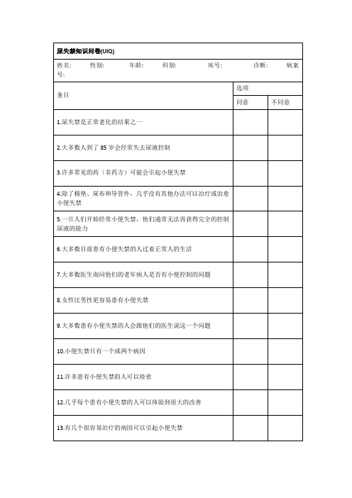 尿失禁知识问卷(UIQ)