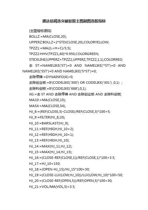 通达信精选突破妖股主图副图选股指标