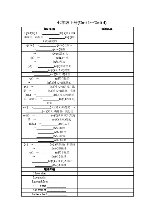 Unit1Unit4期中复习牛津译林版英语七年级上册