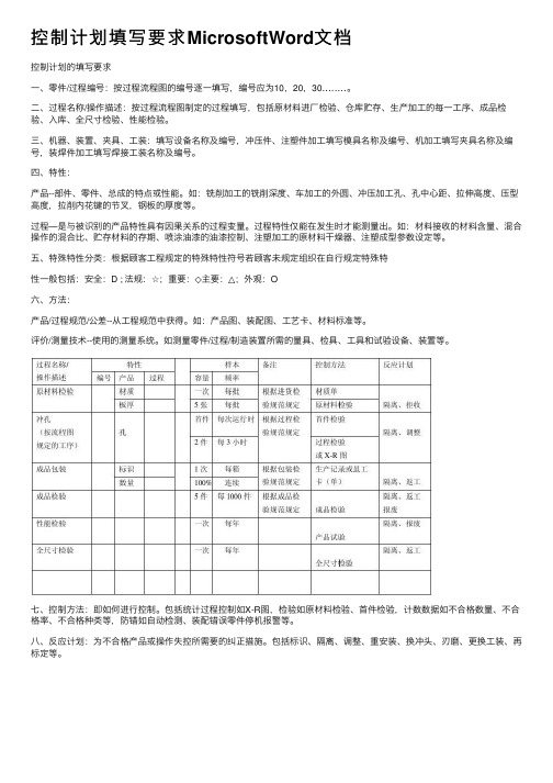 控制计划填写要求MicrosoftWord文档